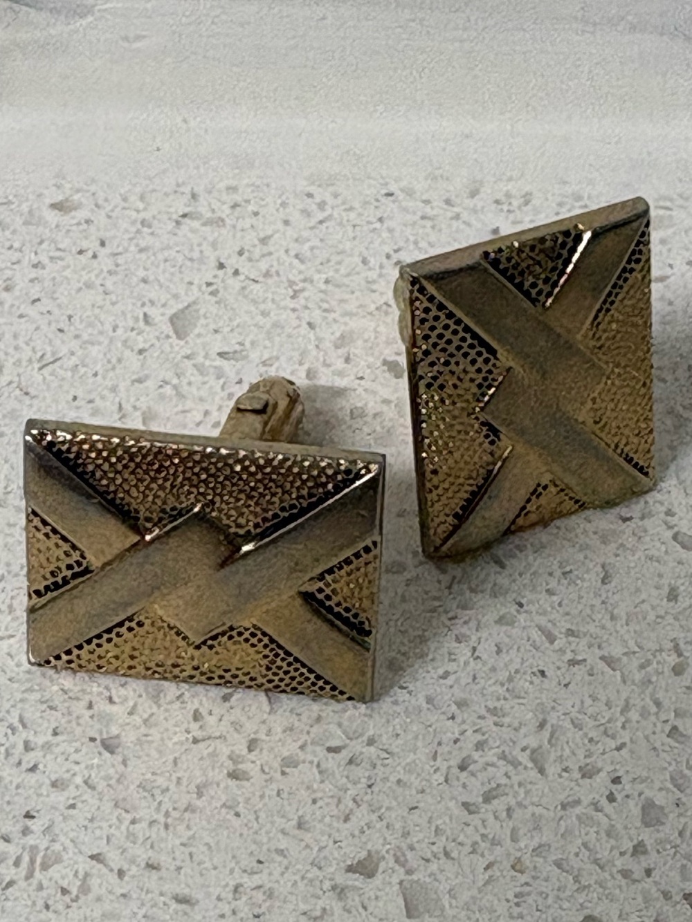 Vintage Swank Gold Tone Geometric Textured 
Rectangle Cufflinks MCM